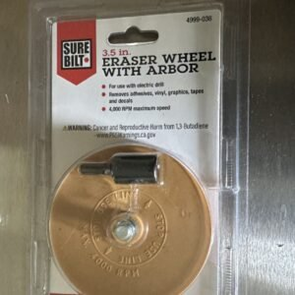 Sure Bilt 4999-036 Eraser Wheel with Arbor 3 1/2 inch